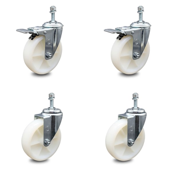 Service Caster 5 Inch Nylon Wheel Swivel 3/8 Inch Threaded Stem Caster Total Lock Brakes, 2PK SCC-TSTTL20S514-NYS-381615-2-S-2 - main
